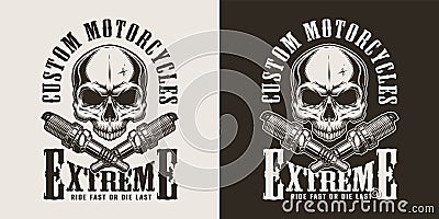 Monochrome motorcycle repair service label Vector Illustration