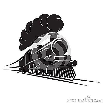 Monochrome pattern for design with retro train on rails. Vector scalable illustration Vector Illustration