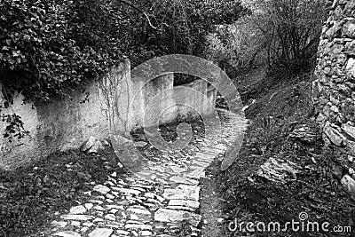 Narrow old stone street.Greece Stock Photo