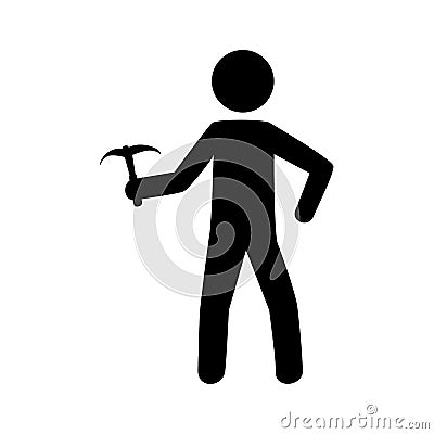 Monochrome pictogram with climbing man with ice axe Vector Illustration