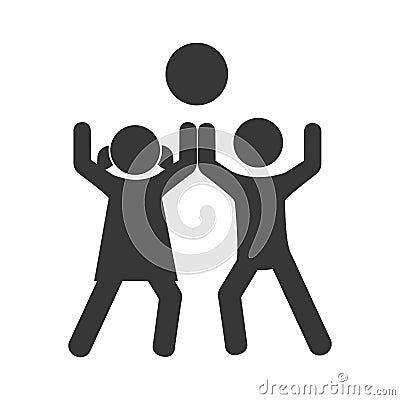Monochrome pictogram with kids play with a ball Vector Illustration