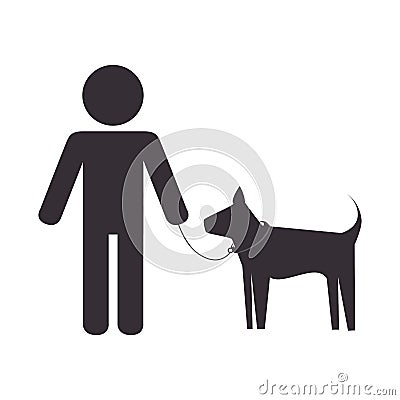 Monochrome pictogram with man and dog Vector Illustration