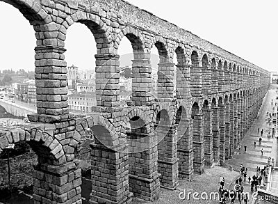 Monochrome Picture of the Aqueduct of Segovia, Breathtaking Famous Landmark of Segovia Editorial Stock Photo