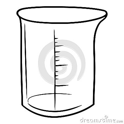 Monochrome picture, Glass measuring cup with divisions, side view, vector illustration in cartoon style Vector Illustration