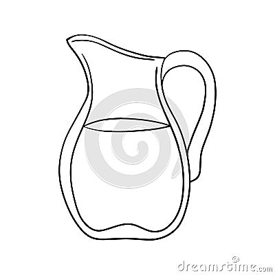 Monochrome picture, Tall glass jug with milk, juice, vector cartoon Vector Illustration