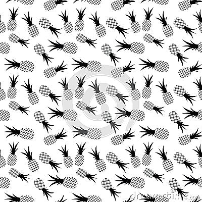 Monochrome Pineapple pattern, hand-drawn flat pineapple repeat pattern for textile, wallpaper, web background, gift cover, pattern Vector Illustration