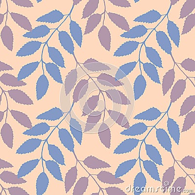 Monochrome pink lilac rowanberry ashberry leaf branch silhouette botanical illustration seamless pattern texture background vector Vector Illustration