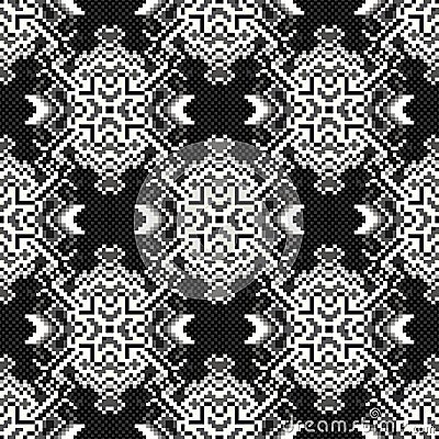 Monochrome pixels on a black background seamless pattern Cartoon Illustration