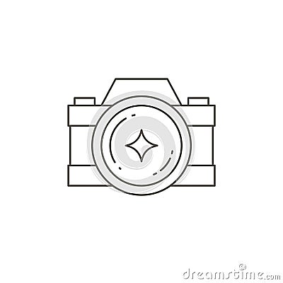 Monochrome professional camera photographer equipment for taking picture with glass lens flare logo Vector Illustration