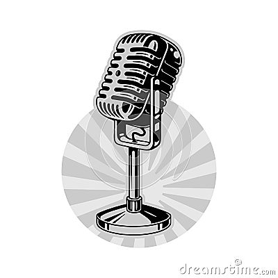 Monochrome retro microphone for voice, music, sound, speak, radio recording Cartoon Illustration