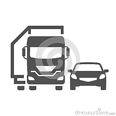 Monochrome road transport icon vector flat illustration truck and passenger car movement traffic Vector Illustration