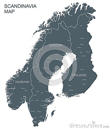 Monochrome Scandinavia map Vector Illustration