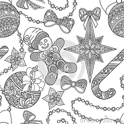 Monochrome Seamless Merry Christmas Pattern, New Year Illustration Vector Illustration