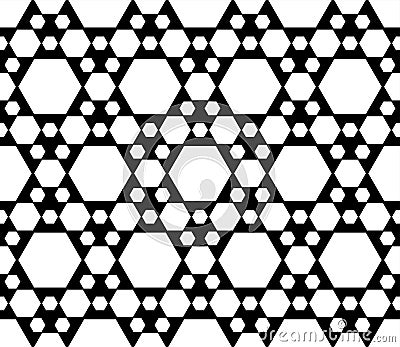 Monochrome seamless pattern, black & white hexagonal structure Vector Illustration