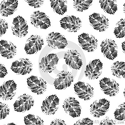 e seamless pattern gray prints of hawthorn leaves with veins and texture on white background Vector Illustration