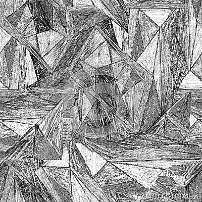 Monochrome seamless texture with pencil textured triangle, delta, trigon. Cartoon Illustration