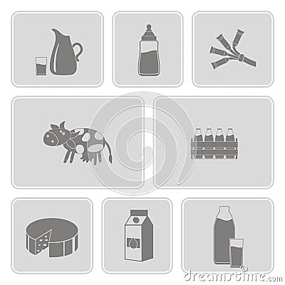 Monochrome set with with milk icons Vector Illustration