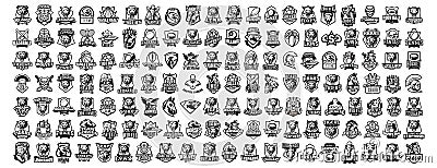 Monochrome set of stickers and icons. A large collection of icons, badges, stickers in black and white. Animals Vector Illustration