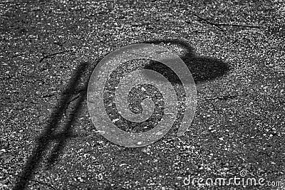 Monochrome Shadow of street lamp in sunny day, road lantern in park Stock Photo