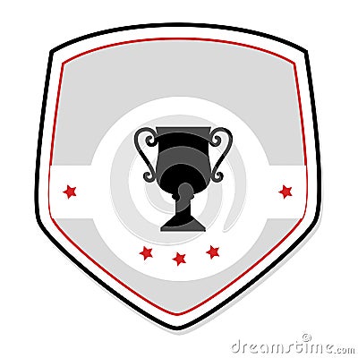 Monochrome shield with trophy cup and stars Vector Illustration