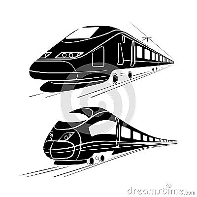 Monochrome silhouette of the high-speed passenger train Vector Illustration