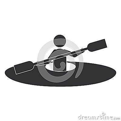 Monochrome silhouette with man and kayak rowing Vector Illustration