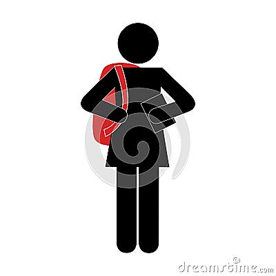 Monochrome silhouette pictogram with student girl Vector Illustration