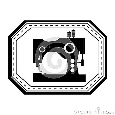 monochrome silhouette sewing machine in frame Cartoon Illustration