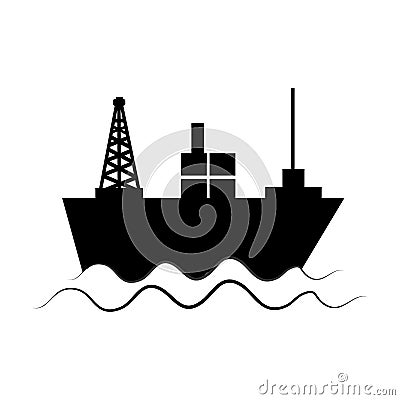 Monochrome silhouette with tanker in sea Vector Illustration