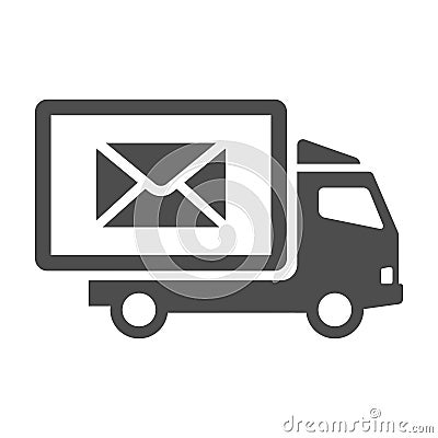 Monochrome simple mail truck delivery icon vector illustration. Postal courier transportation Vector Illustration