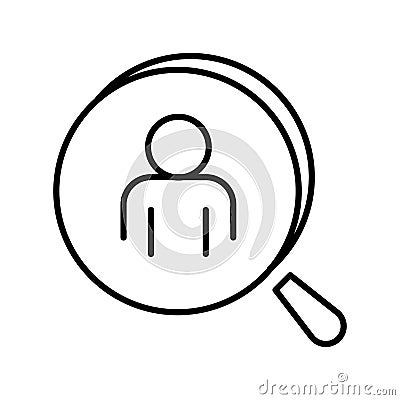 Monochrome simple staff recruit icon vector illustration. Magnifying glass looking for people Vector Illustration