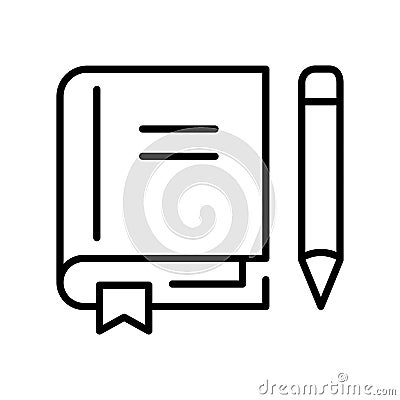 Monochrome simple textbook with pen and bookmark icon vector illustration educational book Vector Illustration