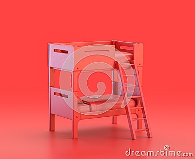 Monochrome single color red 3d Icon, a bunk bed in red background,single color, 3d rendering Stock Photo