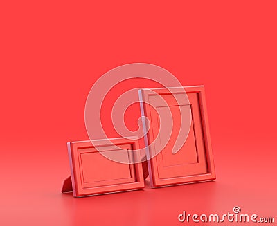 Monochrome single horizontal and vertical two red picture frames color in red background,single color, 3d Icon, 3d rendering Stock Photo