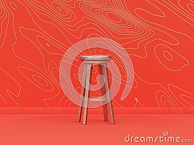 Monochrome single metallic gold color tall stool in orange background interior room with wave pattern,single color, 3d Icon, 3d Stock Photo