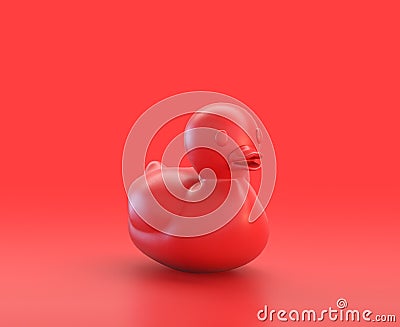 Monochrome single red color rubber ducky in red background,single color, 3d Icon, 3d rendering Stock Photo