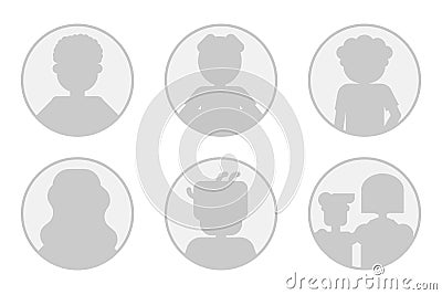 Monochrome six avatars - men, woman and family Vector Illustration