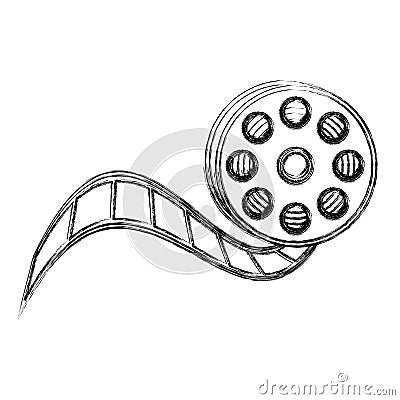 monochrome sketch with video reel tape Cartoon Illustration