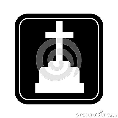 Monochrome square silhouette with sepulture and cross Vector Illustration