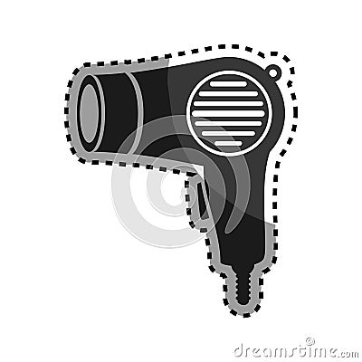 Monochrome sticker hairdryer utensil hairstyle Vector Illustration