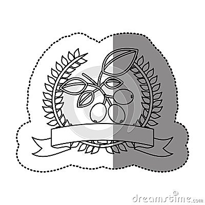 monochrome sticker with olive crown with ribbon and cofee tree branch Cartoon Illustration