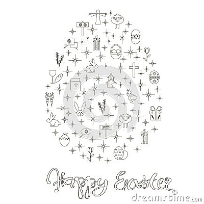 Monochrome stock vector illustration lettering Happy Easter Vector Illustration