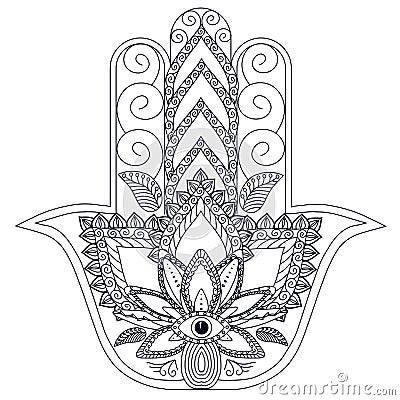 Monochrome stylized ornamental hamsa for logo, for tattoo, for machindi Vector Illustration