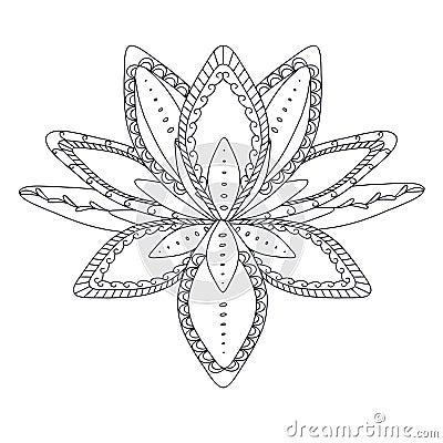 Monochrome stylized ornamental lotus flower for logo, for tattoo, for machindi Vector Illustration