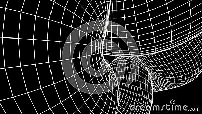 Monochrome surface of spacetime grid, seamless loop. Design. Black and white 3D flowing grid, scientific concept. Stock Photo