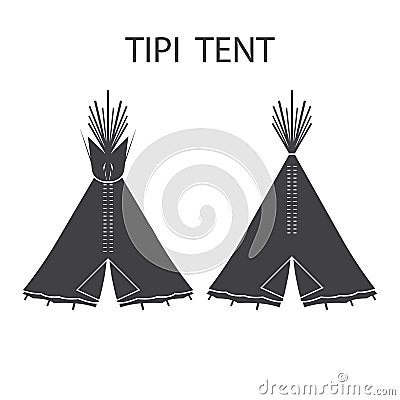 Monochrome tourist Indian or tipi tents for outdoor recreation. Vector Illustration