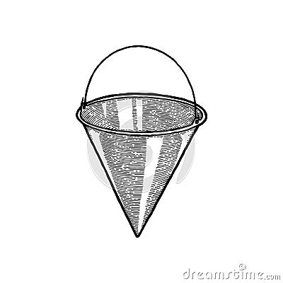 Monochrome Triangle Cone fire bucket for fire fighting isolated on white background. Firefighting equipment using for Vector Illustration