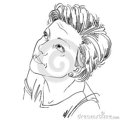 Monochrome vector hand-drawn image, young woman feel sorry about Vector Illustration