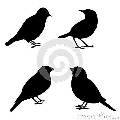 Monochrome vector illustration of black silhouettes of little birds Vector Illustration