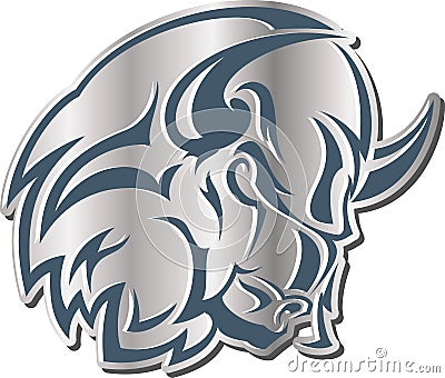 Monochrome vector illustration - icon: the head of furious bull. Vector Illustration